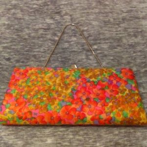 Leon Brand vintage orange/yellow floral clutch
